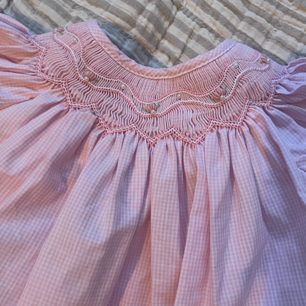 Petit Ami Pink Smocked Gingham Girls Matching Set